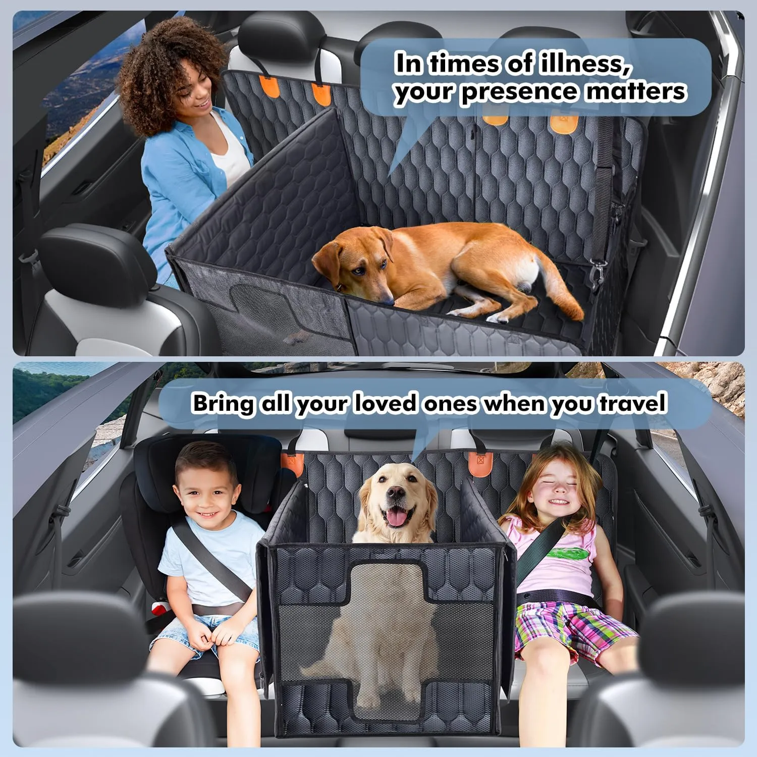 XL 3-in-1 Convertible PU Leather Dog Car Seat Extender & Booster Seat  400lb Capacity, Waterproof, Hard Bottom, Scratch-Proof Hammock for Cars & SUVs