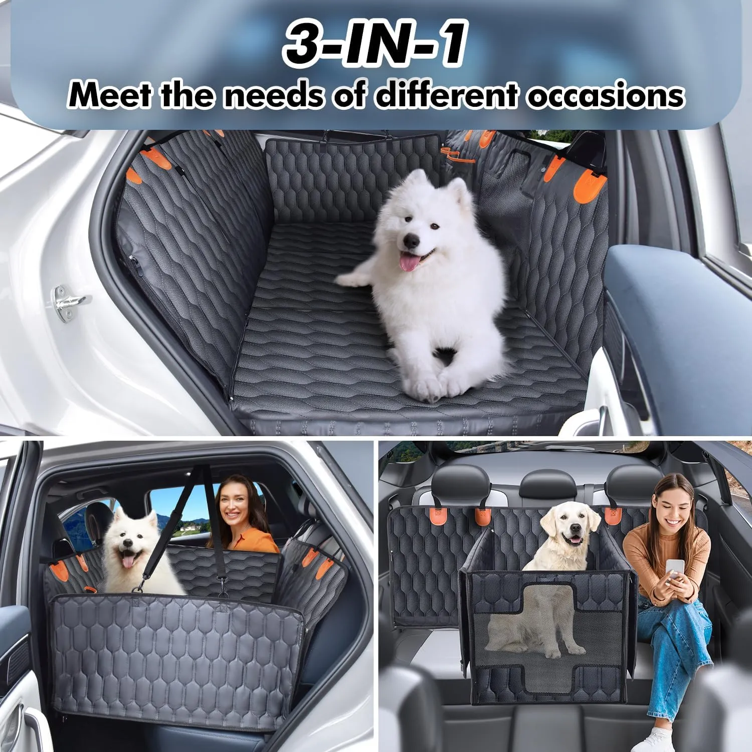 XL 3-in-1 Convertible PU Leather Dog Car Seat Extender & Booster Seat  400lb Capacity, Waterproof, Hard Bottom, Scratch-Proof Hammock for Cars & SUVs