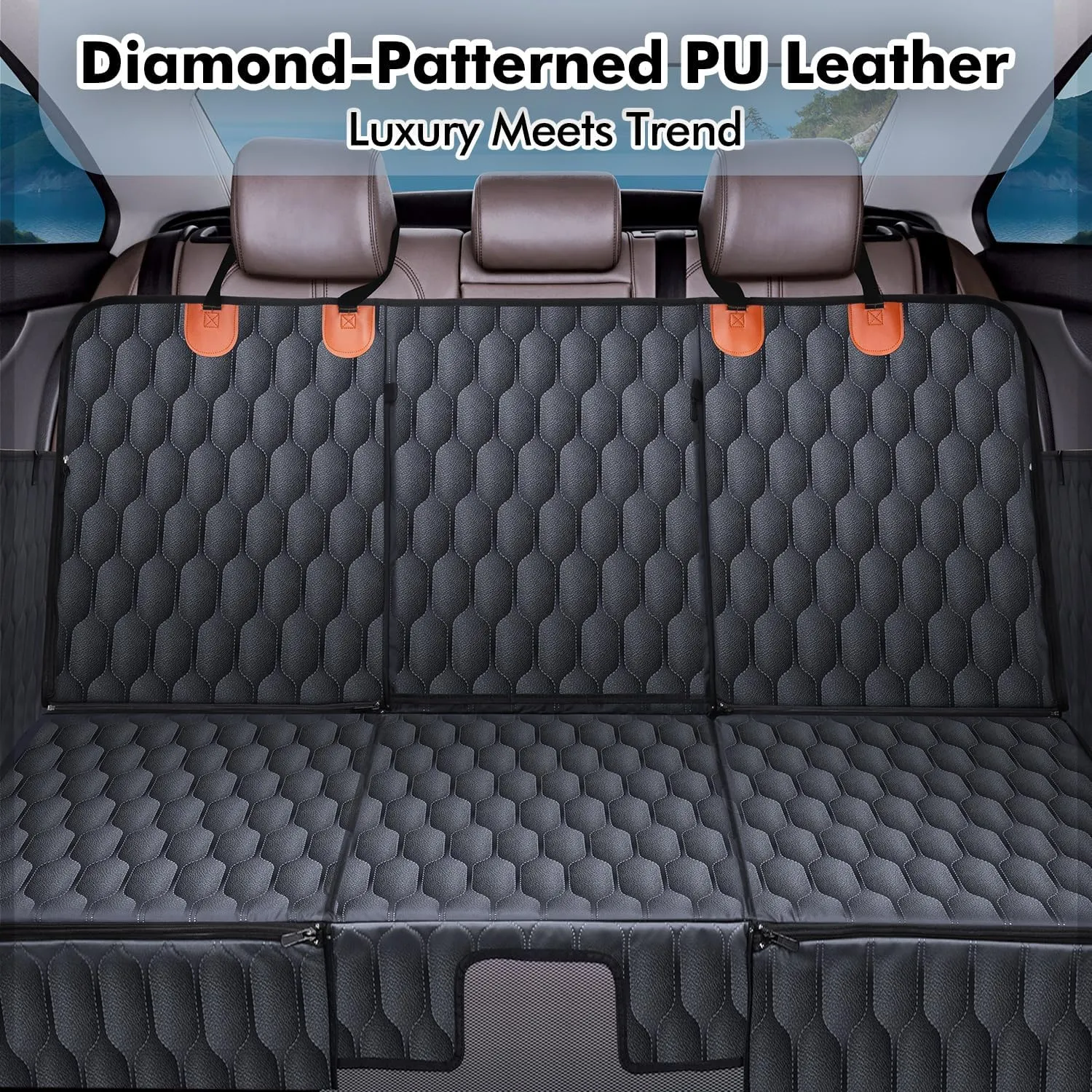XL 3-in-1 Convertible PU Leather Dog Car Seat Extender & Booster Seat  400lb Capacity, Waterproof, Hard Bottom, Scratch-Proof Hammock for Cars & SUVs