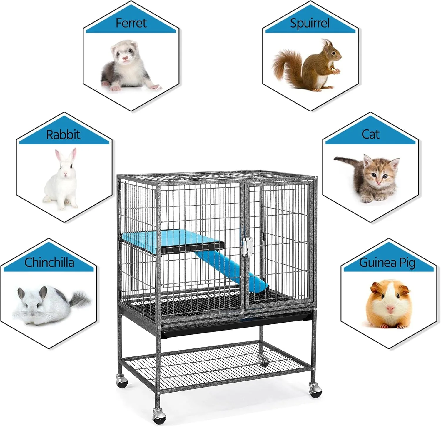 Yaheetech Metal 34'' Ferret Cage Critter Nation Cage Indoor for Adult Rats/Rabbits/Ferrets/Chinchillas 2-Tiers Small Animal Cage w/Removable TrayShelf, Black