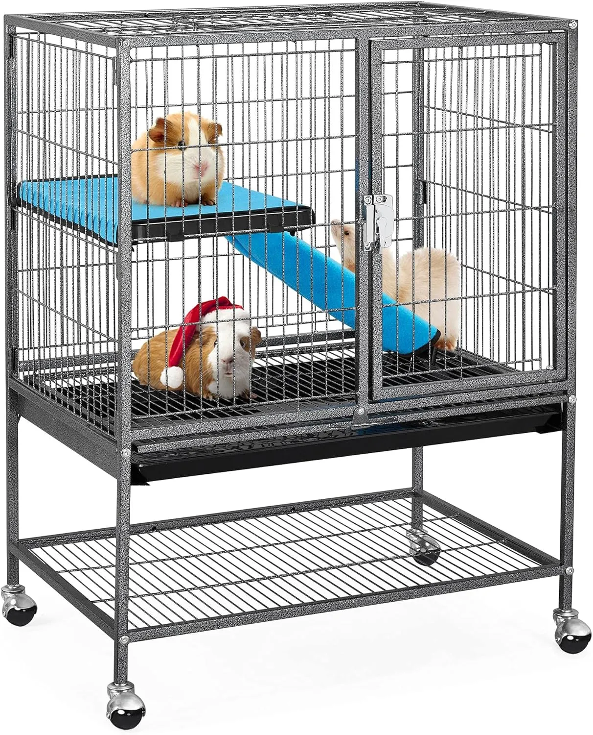 Yaheetech Metal 34'' Ferret Cage Critter Nation Cage Indoor for Adult Rats/Rabbits/Ferrets/Chinchillas 2-Tiers Small Animal Cage w/Removable TrayShelf, Black