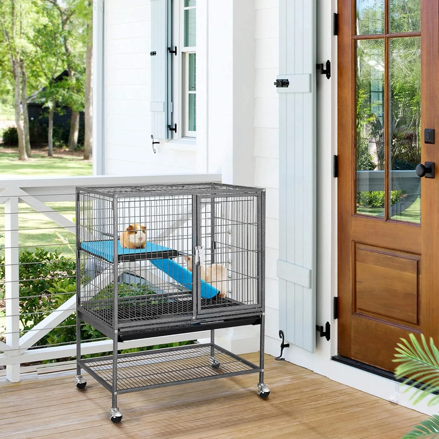 Yaheetech Metal 34'' Ferret Cage Critter Nation Cage Indoor for Adult Rats/Rabbits/Ferrets/Chinchillas 2-Tiers Small Animal Cage w/Removable TrayShelf, Black