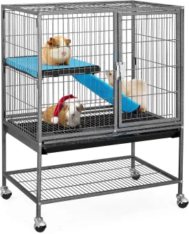 Yaheetech Metal 34'' Ferret Cage Critter Nation Cage Indoor for Adult Rats/Rabbits/Ferrets/Chinchillas 2-Tiers Small Animal Cage w/Removable TrayShelf, Black