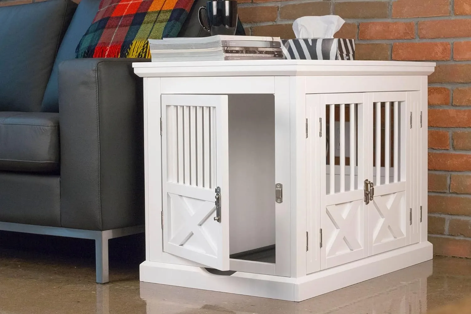 zoovilla Merry Products Triple Door Medium Dog Crate, Color White