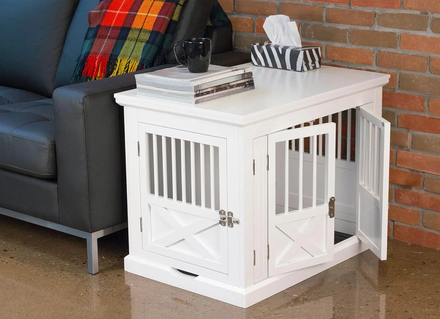 zoovilla Merry Products Triple Door Medium Dog Crate, Color White